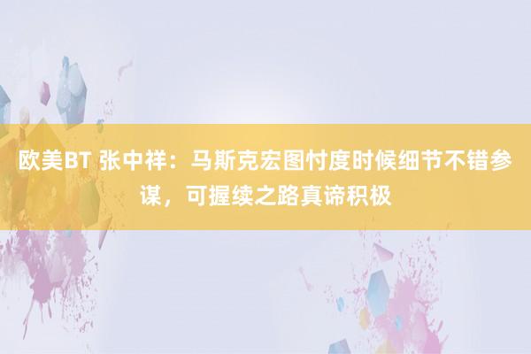 欧美BT 张中祥：马斯克宏图忖度时候细节不错参谋，可握续之路真谛积极