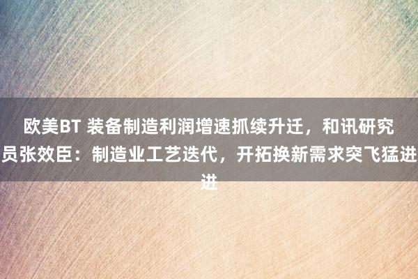 欧美BT 装备制造利润增速抓续升迁，和讯研究员张效臣：制造业工艺迭代，开拓换新需求突飞猛进